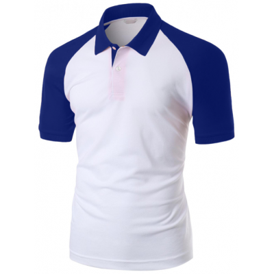 Camisa Polo Raglan Lisa Branca e Azul Marinho