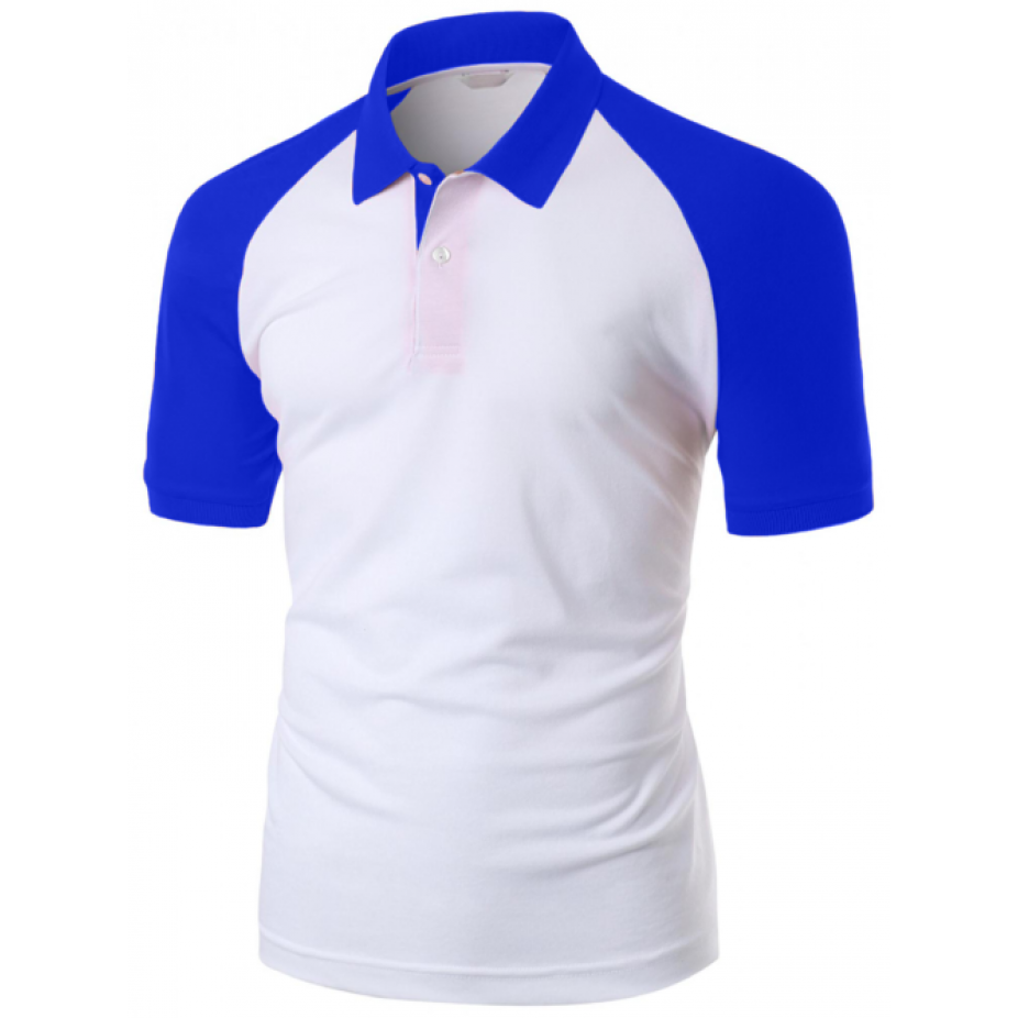 Camisa Polo Raglan Lisa Branca e Azul Royal