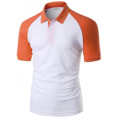 Camisa Polo Raglan Lisa Branca e Laranja