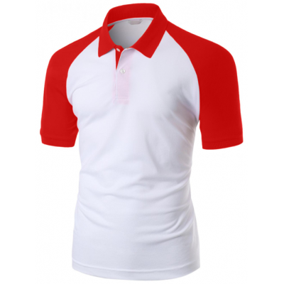Camisa Polo Raglan Lisa Branca e Vermelha