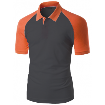 Camisa Polo Raglan Lisa Preta e Laranja